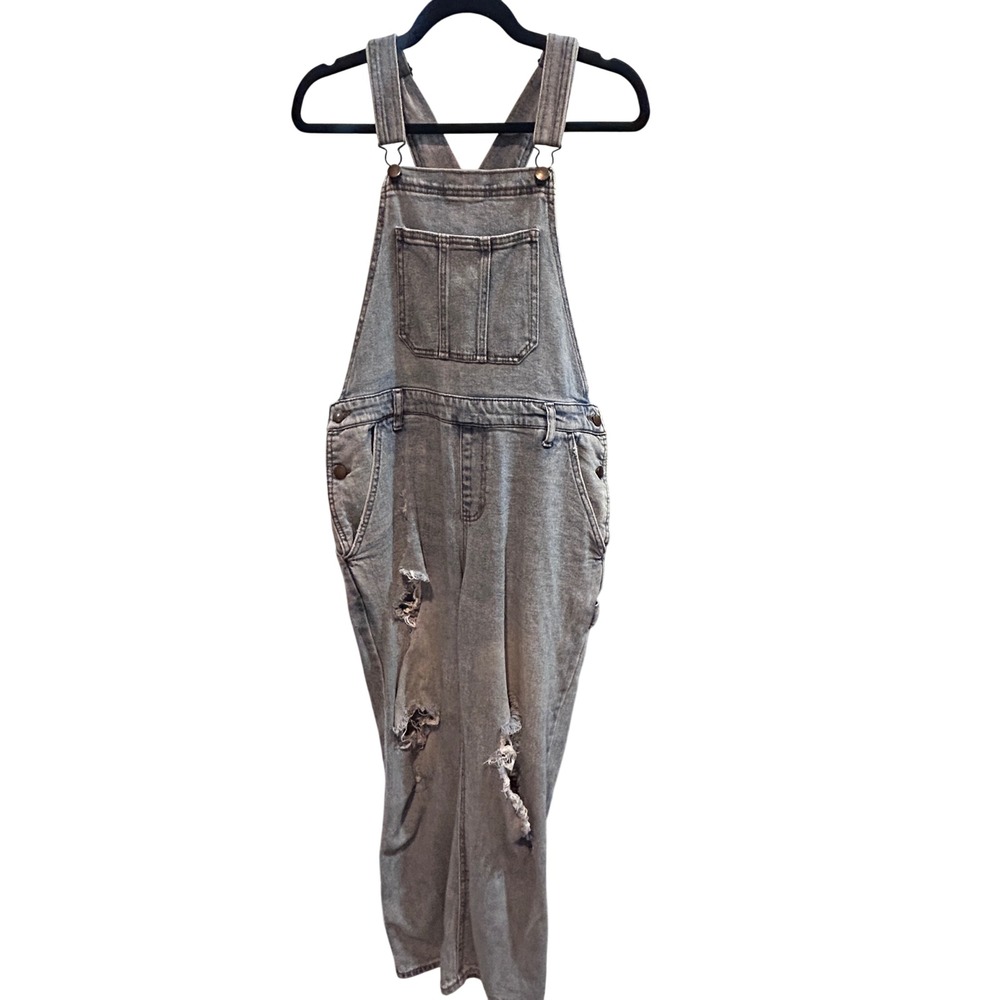 Wild Fable Denim‎ Overalls Women Medium Gray Good Distressed Relaxed Fit - Picture 2 of 7